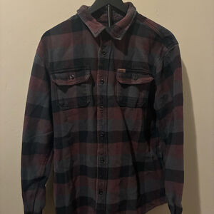 Orvis Men's XL Heavyweight Flannel Shirt Burgundy Charcoal Plaid Classic